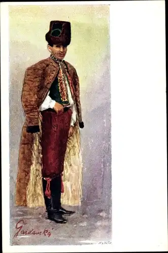 Künstler Ak Gardavska, M., Mann in tschechischer Tracht, Mantel