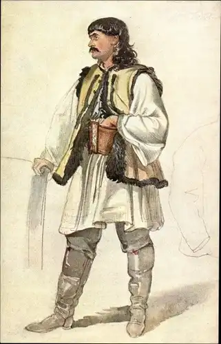Künstler Ak Manes, J., Mann in russischer Tracht, Portrait