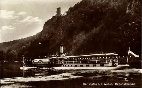 Ak Bad Karlshafen an der Oberweser Hessen, Hugenottenturm, Salondampfer Kaiser Wilhelm