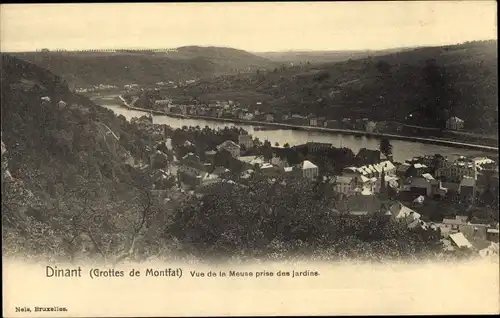 Ak Dinant Wallonien Namur, Grottes de Montfat, Vue de la Meuse prise des jardins