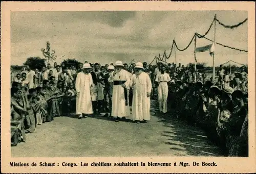 Ak-Missionen von Scheut, Kongo, Christen begrüßen Msgr. DeBoeck