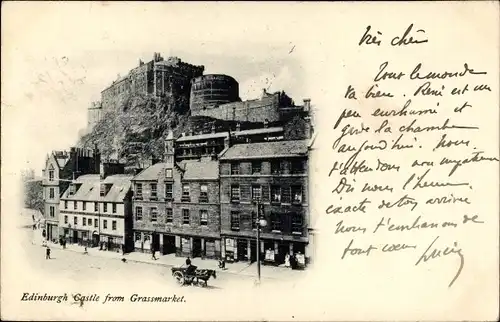 Ak Edinburgh Schottland, Castle from Grassmarket