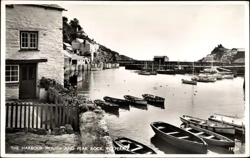 Ak Polperro Cornwall, The Harbour Mouth and Peak Rock