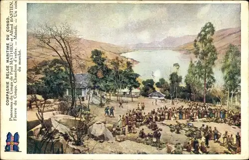 Künstler Ak Mathieu, Paul, Bastien, Alfred, Matadi DR Kongo Zaire, Eine Ecke des Marktes