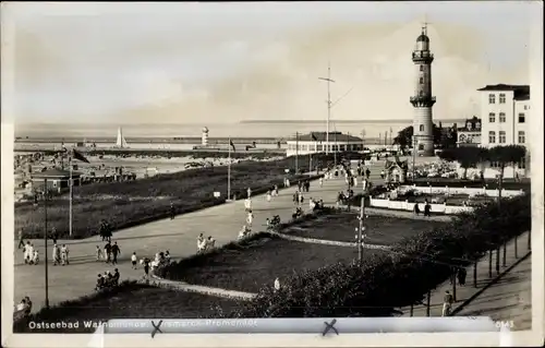 Ak Ostseebad Warnemünde Rostock, Bismarckpromenade, Leuchtturm