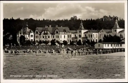 Ak Ostseebad Zinnowitz Usedom, Villen am Oststrand, Blick auf den Ort vom Wasser aus