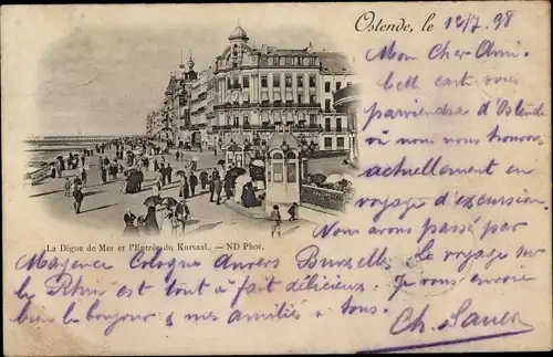 Ak Ostende Westflandern, La Digue de Mer et l'Entree du Kursaal, Strandpromenade