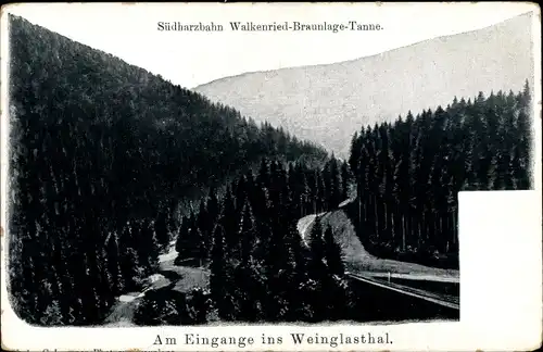 Ak Walkenried am Harz, Südharzbahn Walkenried Braunlage Tanne, Weinglastal