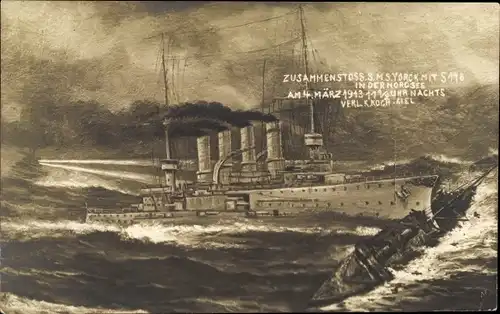 Ak Deutsches Kriegsschiff, SMS Yorck, S178, Zusammenstoß 1013