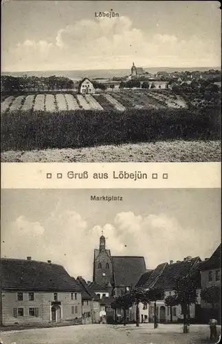 Ak Löbejün im Saalekreis, Panorama, Marktplatz