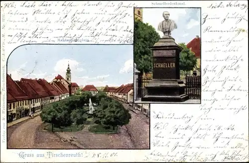 Ak Tirschenreuth in der Oberpfalz Bayern, Maximiliansplatz, Schmellerdenkmal