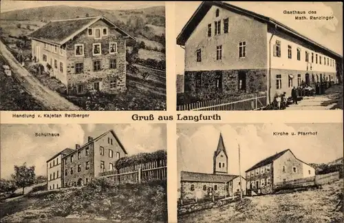 Ak Langfurth Schöfweg Bayrischer Wald Niederbayern, Kirche, Pfarrhof, Schulhaus, Gasthaus, Handlung