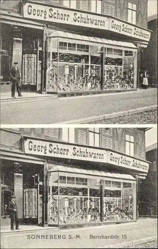 Ak Sonneberg in Thüringen, Schuhwarengeschäft und Reparaturwerkstätte Georg Schorr, Bernhardstr. 15