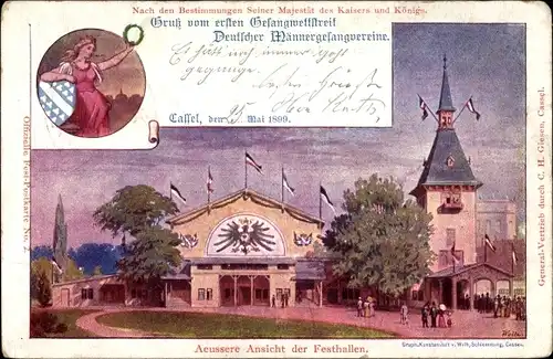 Künstler Litho Kassel in Hessen, Gesangwettstreit deutscher Männergesangvereine, 1899, Festhallen
