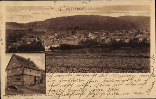 Ak Ballersbach Mittenaar Hessen, Panorama, Metzgerei, Gastwirtschaft Wilh. Hermann