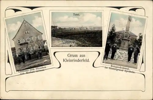 Ak Kleinrinderfeld in Unterfranken, Gasthaus zum Hirschen, Gesamtansicht, Kriegerdenkmal, Apotheke