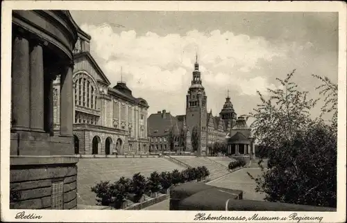 Ak Szczecin Stettin Pommern, Hakenterrasse, Regierungsgebäude, Museum