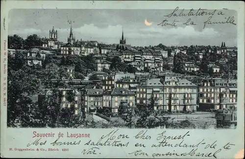 Mondschein Ak Lausanne Kanton Waadt, Gesamtansicht