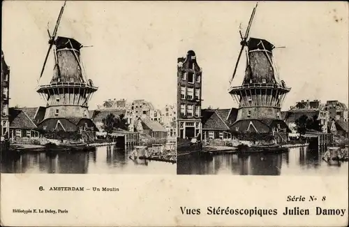 Stereo Ak Amsterdam Nordholland Niederlande, Windmühle