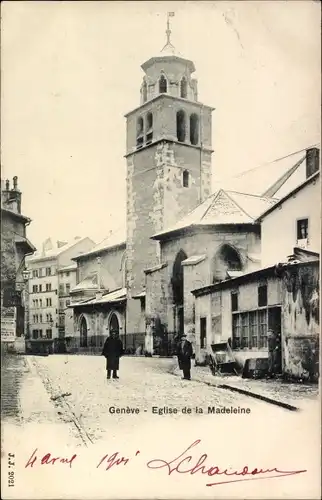 Ak Genf, Straßenpartie an der Kirche Madeleine