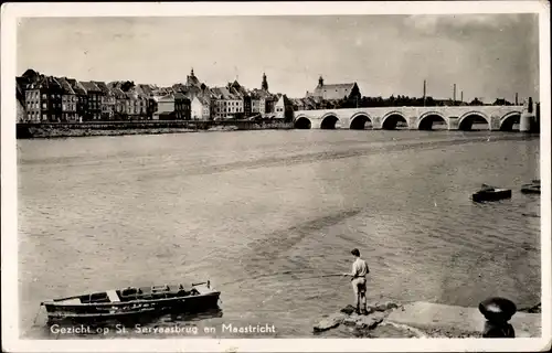 Ak Maastricht Limburg Niederlande, St. Servaasbrücke, Angelpartie, Stadt