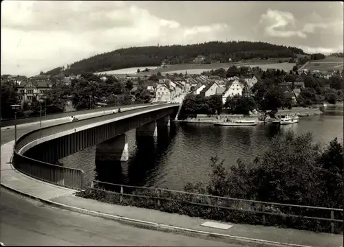 Ak Saalburg in Thüringen, Brücke, Schiffsanleger, Panorama