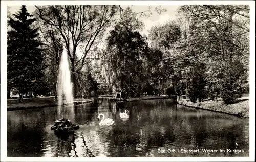 Ak Bad Orb in Hessen, Kurgarten, Weiher, Fontäne