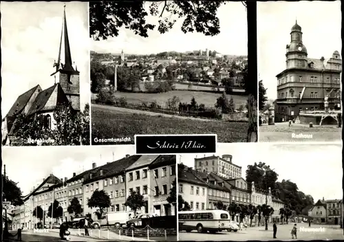 Ak Schleiz im Vogtland Thüringen, Gesamtansicht, Bergkirche, Rathaus, Markt, Neumarkt