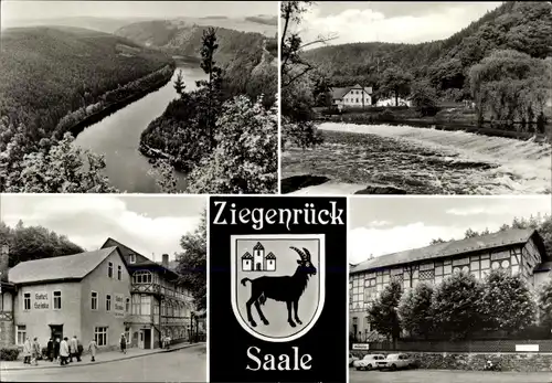Ak Ziegenrück an der Saale Thüringen, Saaleschleife, Saalewehr, Hotel Heinke, HO-Gaststätte