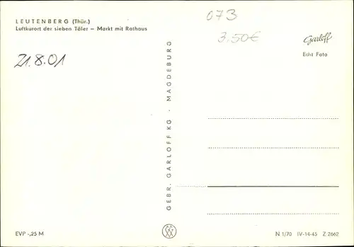 Ak Leutenberg in Thüringen, Markt, Rathaus