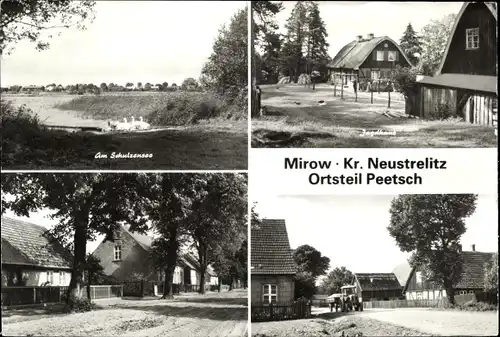 Ak Peetsch Mirow in Mecklenburg, Jagdhaus, Schulzensee, Teilansichten, Traktor