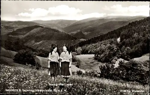 Ak Sallneck Kleines Wiesental im Schwarzwald, Panorama, Markgräfler Tracht