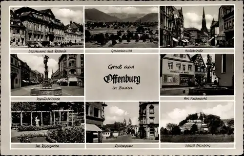 Ak Offenburg in Baden Schwarzwald, Hauptstraße, Lindenplatz, Im Rosengarten, Gesamtansicht