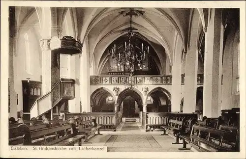 Ak Lutherstadt Eisleben in Sachsen Anhalt, St. Andreaskirche mit Lutherkanzel