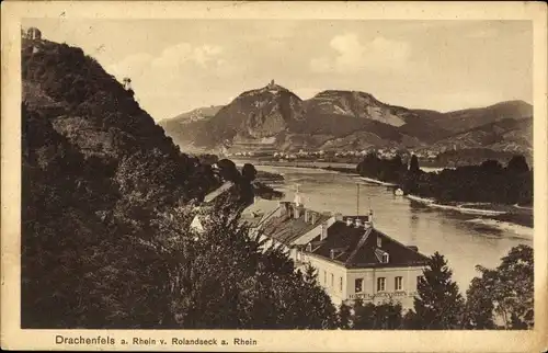 Ak Königswinter am Rhein, Drachenfels, Blick v. Rolandseck a. Rhein