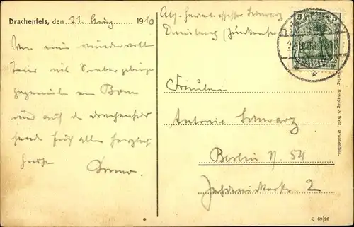 Ak Königswinter am Rhein, Drachenfels, Blick v. Rolandseck a. Rhein