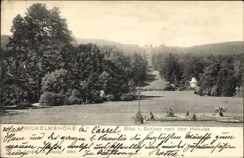 Ak Bad Wilhelmshöhe Kassel in Hessen, Blick v. Schloss nach dem Herkules