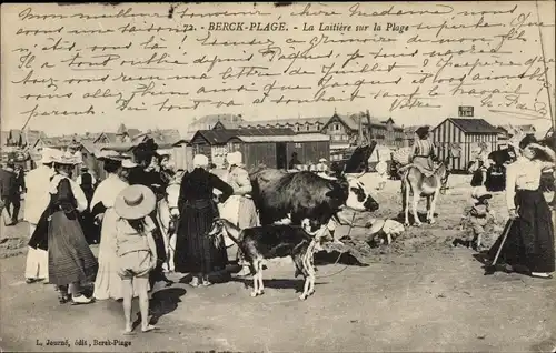 Ak Berck Plage Pas de Calais, La Laitiere sur la Plage