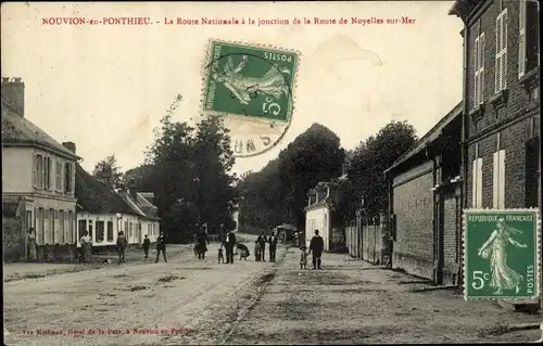 Ak Nouvion en Ponthieu Somme, La Route Nationale a la jonction de la Route Noyelles sur Mer
