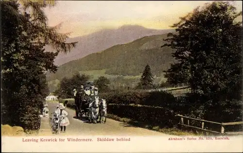 Ak Keswick Cumbria England, Skiddaw behind, leaving for Windermere