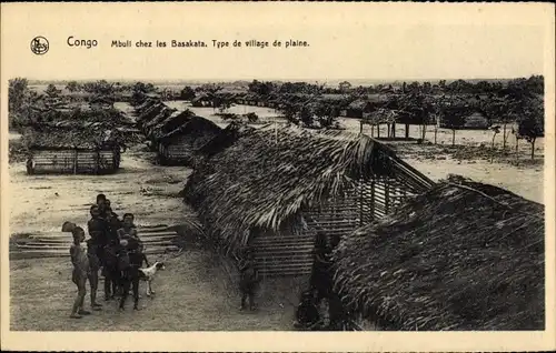 Ak Basakata DR Kongo Zaire, Mbuli unter den Basakata, Art eines einfachen Dorfes