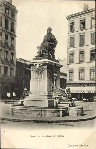 Postkarte Lyon Rhône, Statue von Ampère