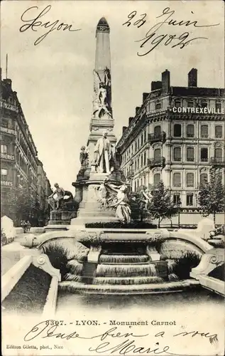 Ak Lyon Rhône, Monument Carnot