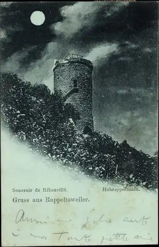 Mondschein Ak Ribeauvillé Rappoltsweiler Elsass Haut Rhin, Burg Hohrappoltstein