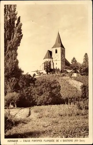 Ak Hunawihr Hunaweier Alsace Haut Rhin, befestigte Kirche, flankiert von 6 Bastionen