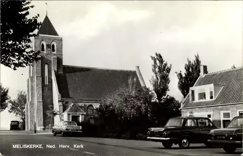 Ak Meliskerke Zeeland Niederlande, Kirche, Autos