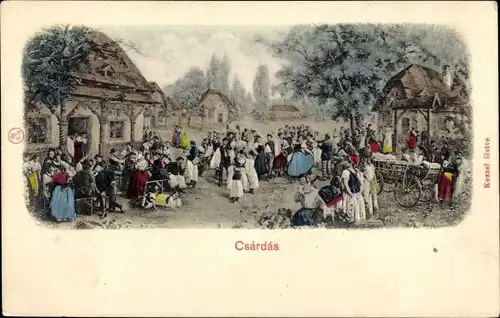 Ak Tanzende Menschen in ungarischen Trachten, Csardas