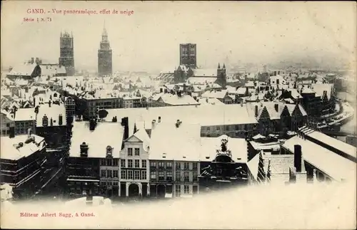 Ak Gent Ostflandern, Vue panoramique, effet de neige, Panoramablick auf die Stadt im Winter