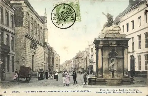 Ak Liège Lüttich Wallonien, Straßenpartie mit Brunnen