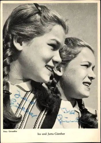 Ak Schauspielerinnen Isa und Jutta Günther, Portrait, Autogramm, Zöpfe
